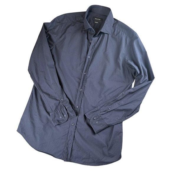 Massimo Dutti Men’s 100% Cotton Button Up Shirt In Dark Blue Size Large - Picture 6 of 9